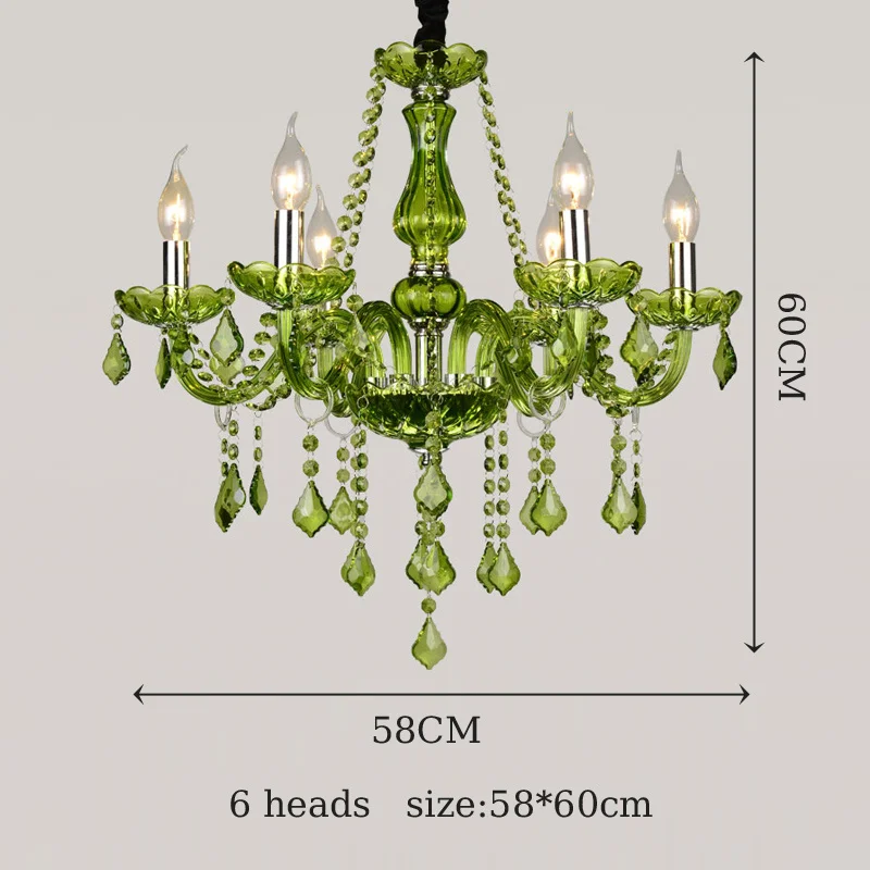 E14 Luxury Crystal Chandelier Green Wedding Parlor Bedroom Villa Suspension Light Hotel Restaurant Cafe Bar Candle Pendant Lamps