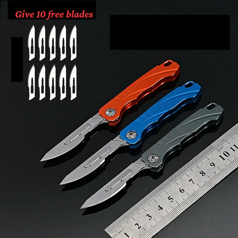 Imagem -02 - Mini Faca Dobrável de Liga de Alumínio Portátil Removível Edc cs go Carving Tool Facas Utilitárias ao ar Livre Cirúrgico 10 Blade Blade