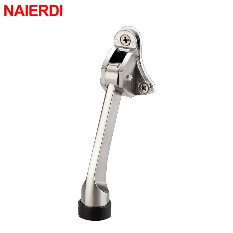 NAIERDI Kickdown Door Stopper Zinc Alloy Foot-Operated Lever Door Stops Non-Slip Rubber Adjustable Door Holder Hardware