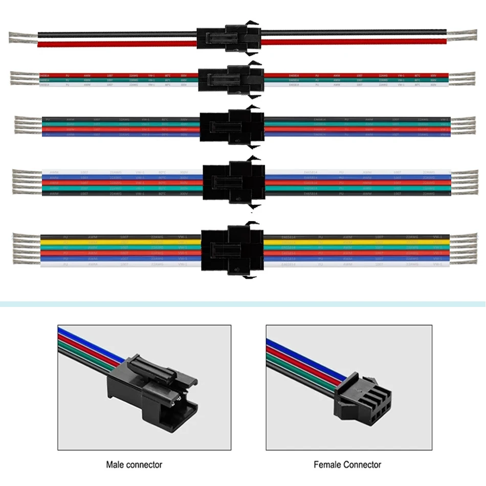 2/3/4/5/6pin Male and Female Connector DC5-24V For WS2812/SK6812/WS2813 5050 Individual Addressable RGB LED Strip Light