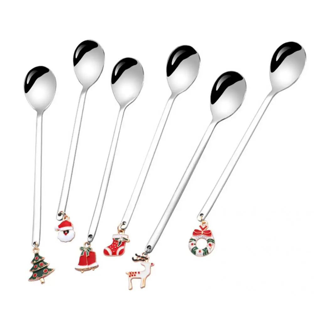 Stainless Steel 6Pcs Modern Decorative Stylish Stirring Spoon 2 Colors Dessert Spoon Food Grade   for Dining Room