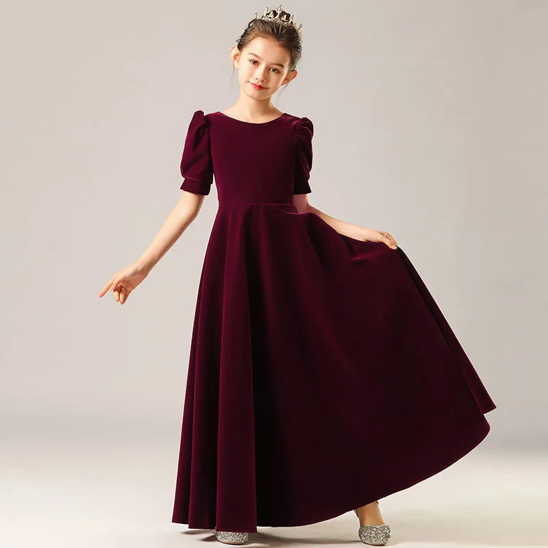 Elegant Velvet Christmas Long Easter Dresses For Girls Children Princess Carnival Host Costume Kids Wedding Party Ball Gown