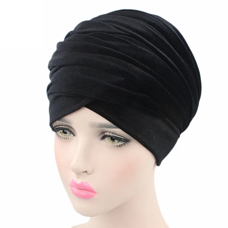 Women Muslim Long Tail velvet Scarf Hat Turban Chemo Cap Hair Loss Islamic Headwrap African Head Cover Wrap Cap Headwear Beanie