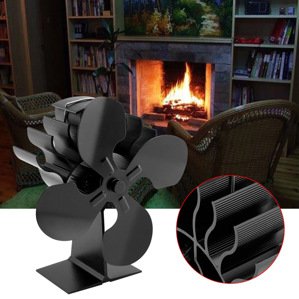 4-Blade Stove Fan Eco Friendly Heat Powered Log Wood Burner Mini Fireplace