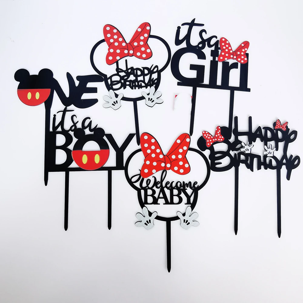 New Cake Topper Children's Birthday Acrylic Boy Girls Cartoon Cute Bow For Children's Birthday Party Cake Decoration Baby Shower