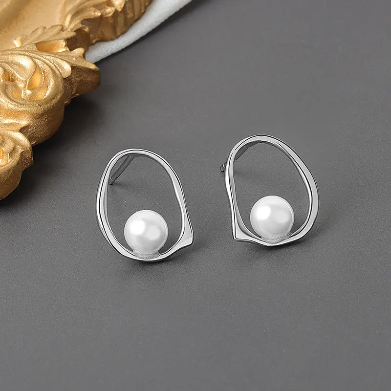 LIVVY  Silver Color Pearl Hoop Earrings Female Simple Fashion High Quality Exquisite Elegant Jewelry Accessorie