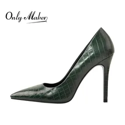 Onlymaker Women's Pointed Toe Darksea green Slip On Thin Heel s Stone Patent Leather  Stiletto Pumps