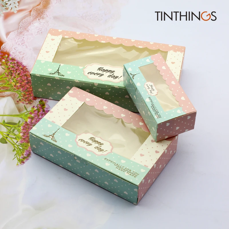 

20PCS Wedding Party Favor Box Window Candy Cake Paper Gift Box Packaging Chocolate Birthday Bags Food Cardboard Heart Supply