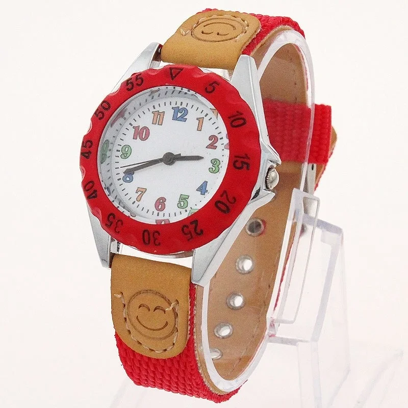 5 ألوان عالية الجودة الملونة الاطفال الأطفال و #39s هدية الصبي فتاة النسيج حزام تعلم الوقت الطالب ساعة اليد U32