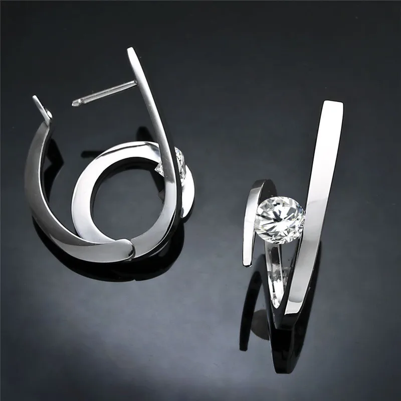 Creative Fashion Silver Color Geometric Earrings For Women White Zircon Earring Wedding Party Jewelry Valentine's Day Gifts