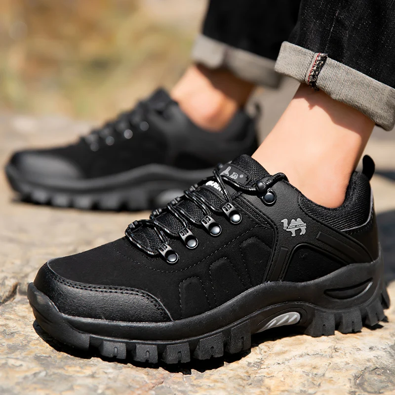 Mens & Women Classical Hiking Boots Summer Winter Outdoor Sneakers Padded Boots Boys Rubber Climbing Shoes Warm Fur Autumn Black