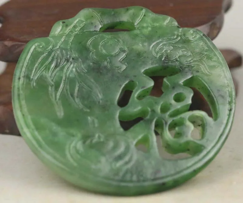 Chinese old natural hetian green jade hand-carved flower pendant 2 inch green Blessing pendant + free mask 10pcs/bag