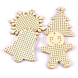 4Pcs Christmas Cross Stitch Hole Carving Wooden Pendant Scrapbooking Craft for Handmade Diy Handicraft Decor mt2663