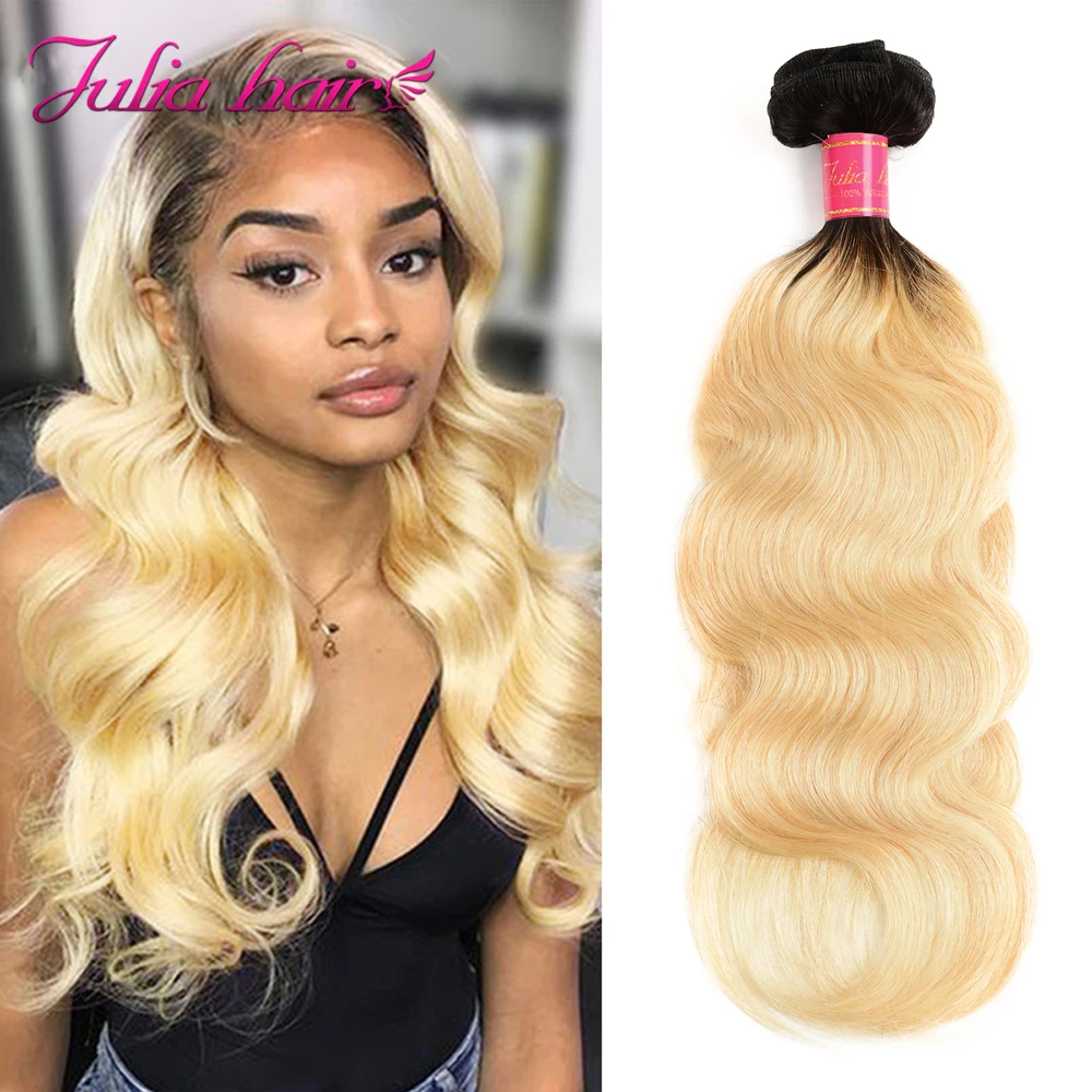 Malaysian T1B/613 Human Hair Bundles Body Wave Double Weft Hair Weave Julia 1/3/4 Bundles Deals Honey Blonde Hair Extensions