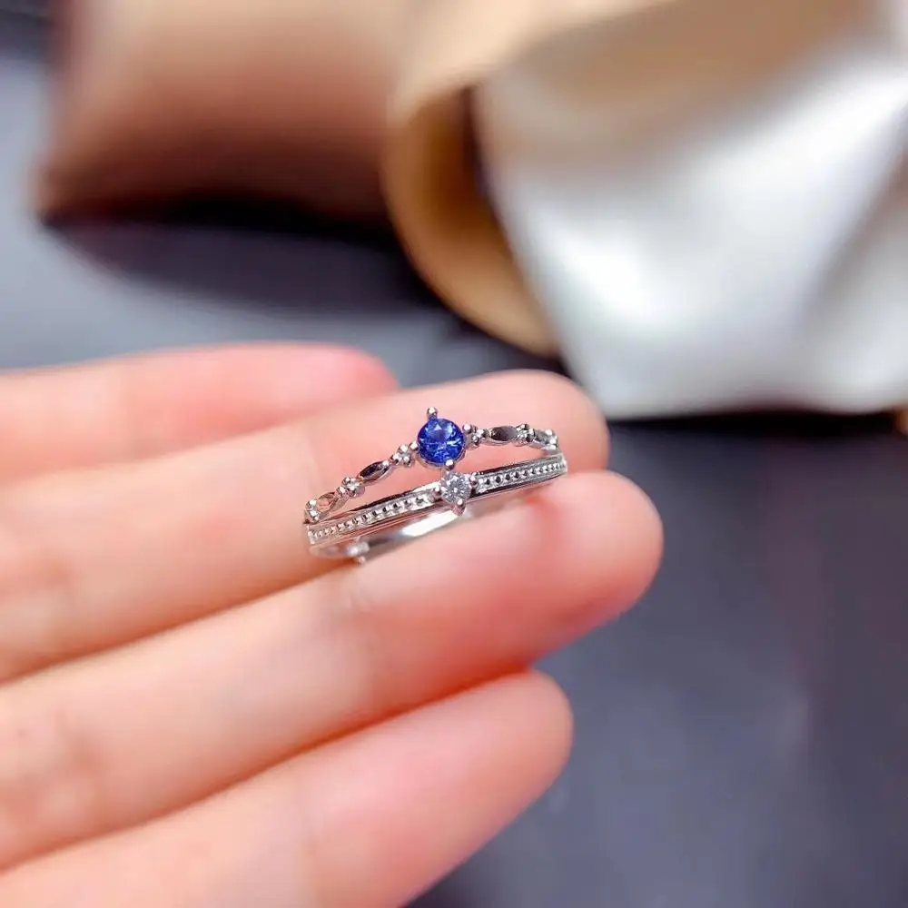 WEAINY Natural Sapphire Ring s925 Sterling Silver White Gold Blue Sapphire Ring Simple Sapphire Ring Give Girlfriend Gift