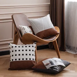 45*45 PU Leather Patchwork Throw Pillow Linen Cotton Bedroom Office Sofa Chair Decorative Cushion Cover Home Decor Pillowcase