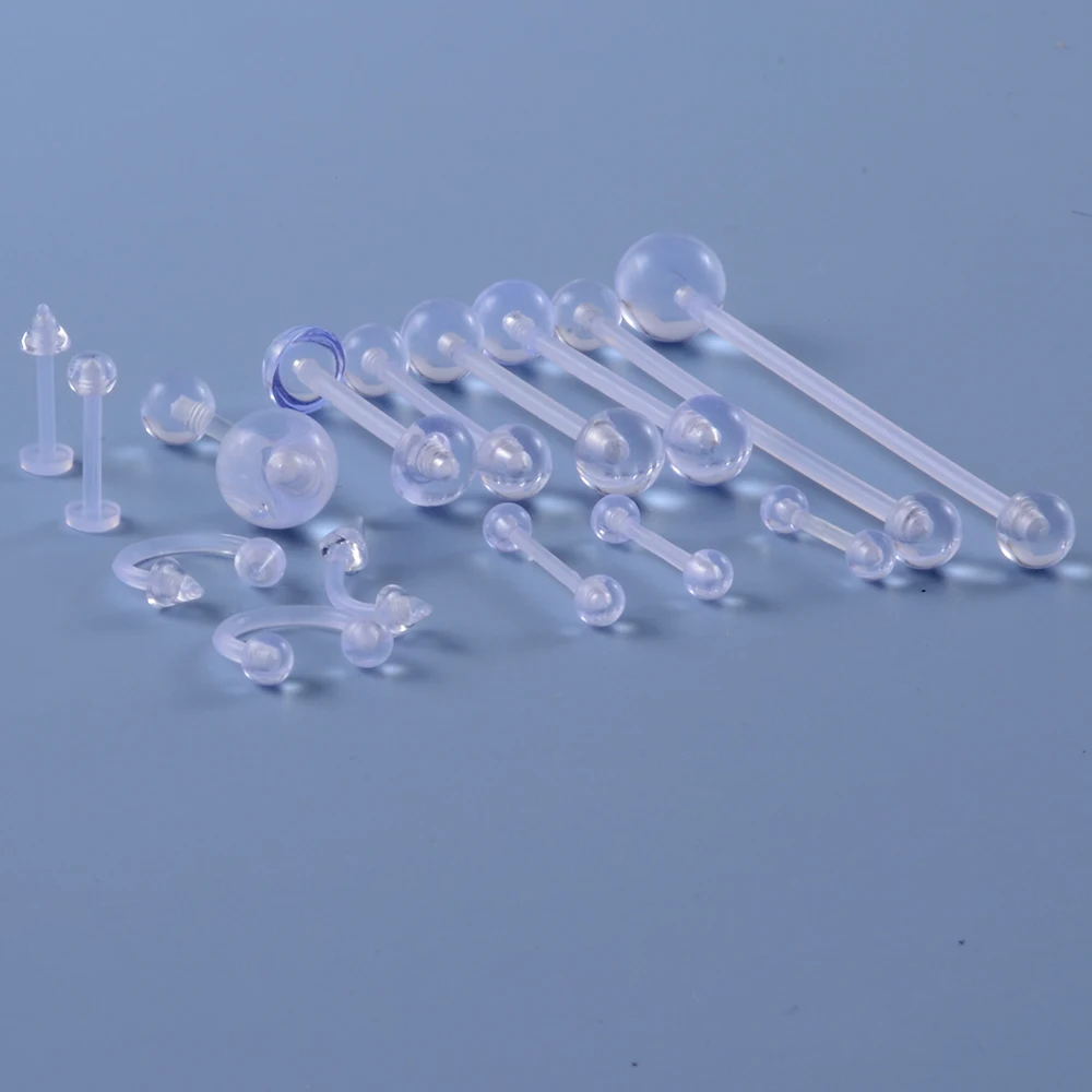 Clear Piercing Plastic Industrial Mixed Retainer Belly Ring Earrings Lobe Lip Ring Horseshoe Tongue Barbell Nipple Daith Earring