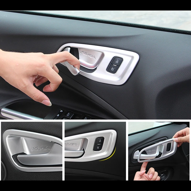 

For Ford Escape Kuga 2013 2014 2015 2016 2017 2018 ABS Interior Door Handle Catch Cover Bowl Trim Surround Frame Garnish 4pcs