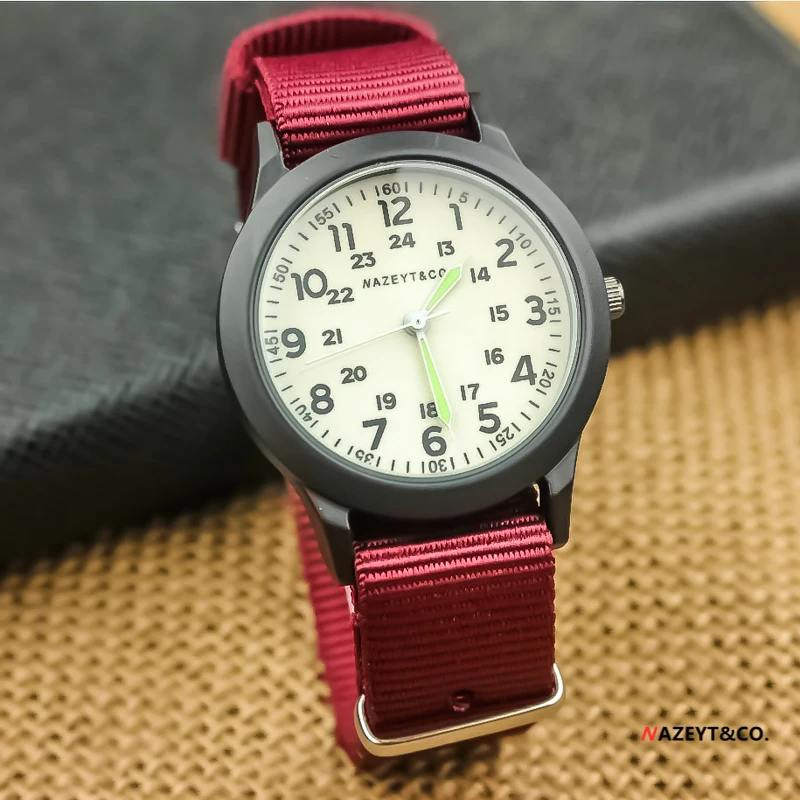 Drop shipping unisex quartz watch middle student boys girls fashion&casual luminous hands army sports watch nylon strap clock