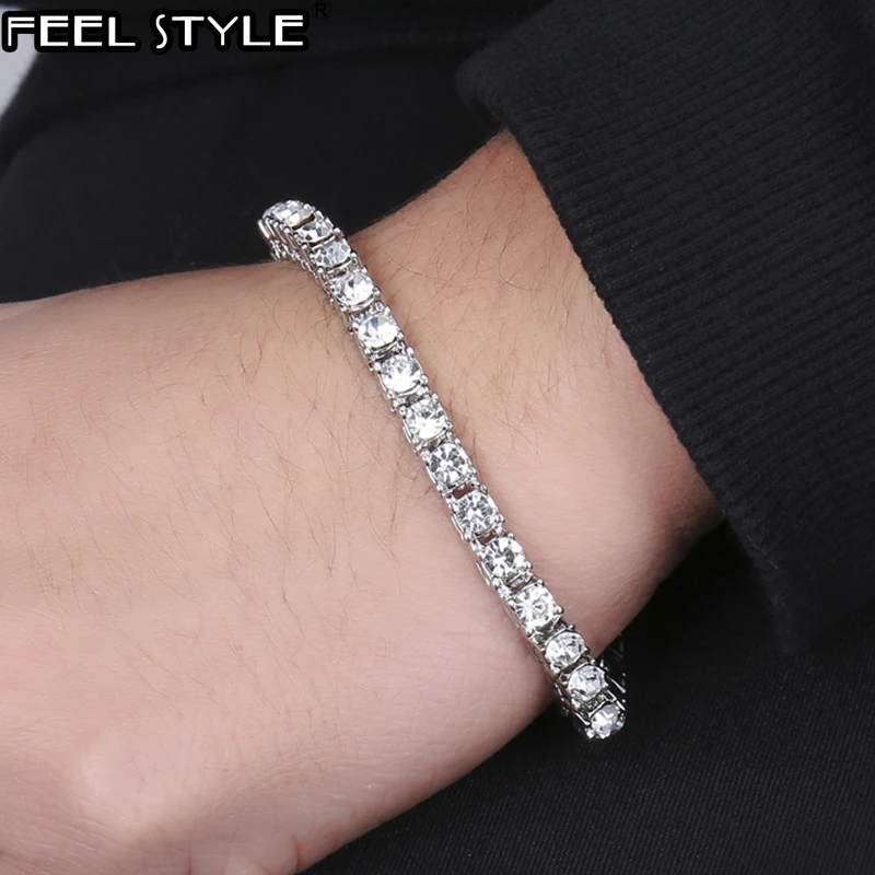 1 Row CZ Bling Iced Out Rhinestone Cubic Zirconia Bracelet Tennis Chain Bracelets For Women Men Jewelry Link Chain