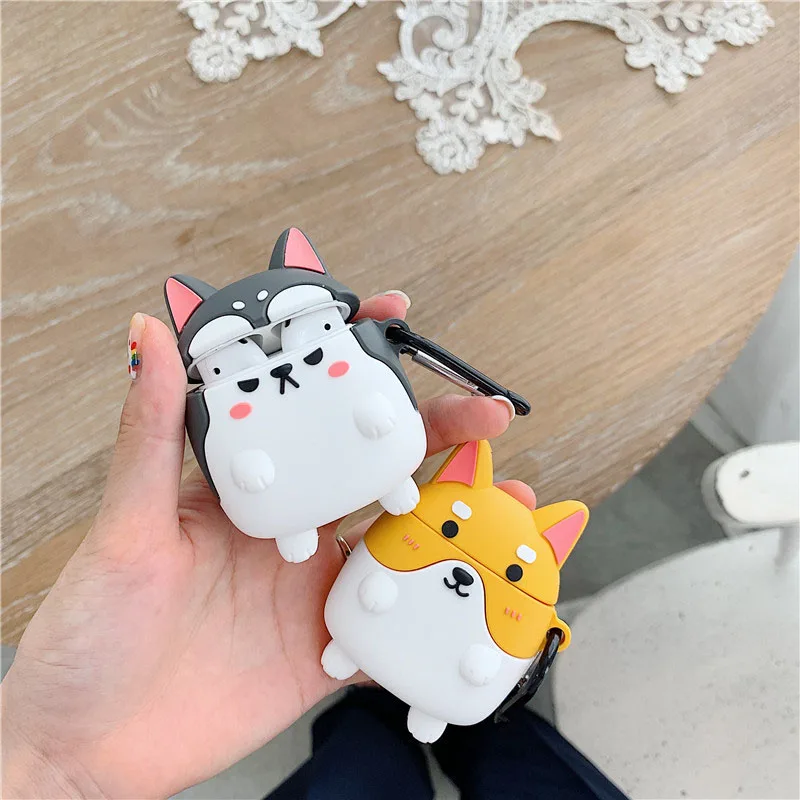 Caixa de silicone para fone de ouvido de desenho animado 3d, shiba inu dog, capa de proteção para fones de ouvido sem fio bluetooth 2/1, acessórios