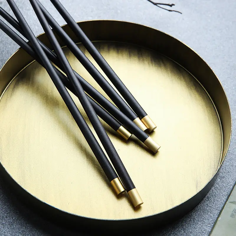 Chinese High-end Ebony Chopsticks Brass Household Chopsticks No Paint, No Wax, Non-slip Wooden Box Portable Set Tableware