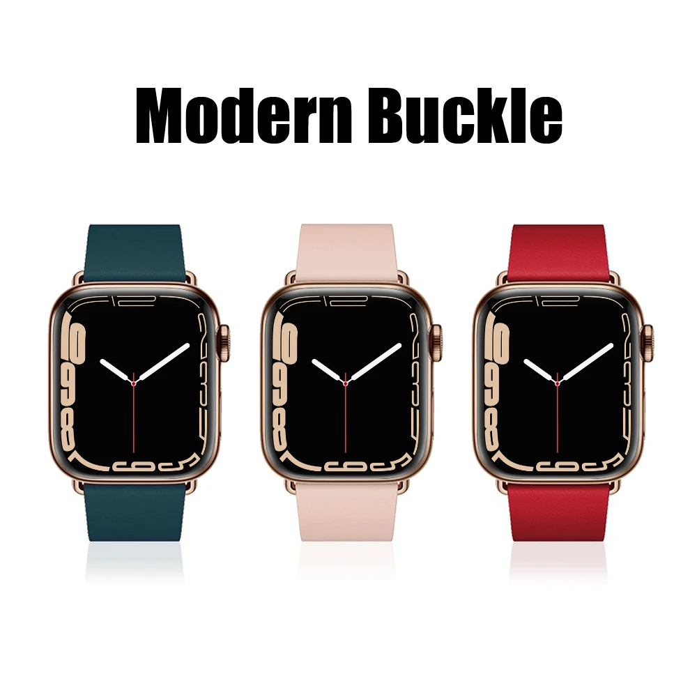 Modern Buckle strap for apple watch band 45mm 41mm 44mm 42mm 38mm 40mm bracelet Genuine leather watchband iwatch 7/6/5/SE/4/3/2