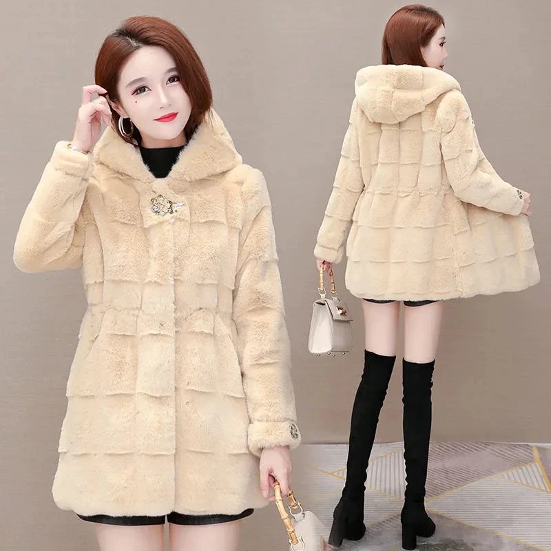 Thick Danish Mink Coat For Women 2021 Winter Fashion High Quality  Imitation Fur Coat Hooded Chaqueta Mujer Temperament 538