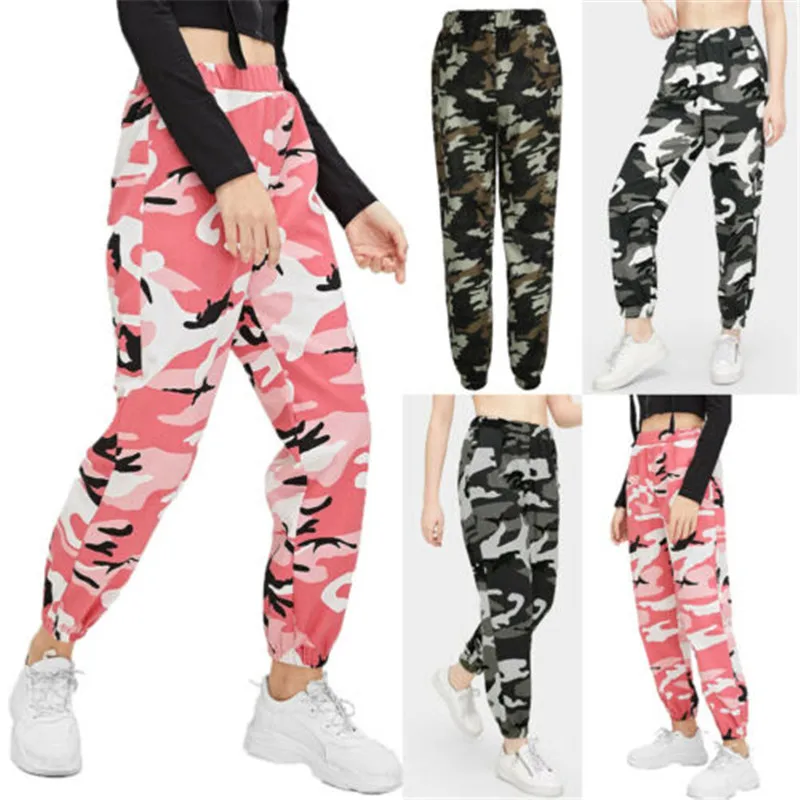 Hot Women's Camouflage Pants Cargo Camo Military Loose Elastic Waist Long Trousers Ladies Fashion Sport Casual Street Hip Hop