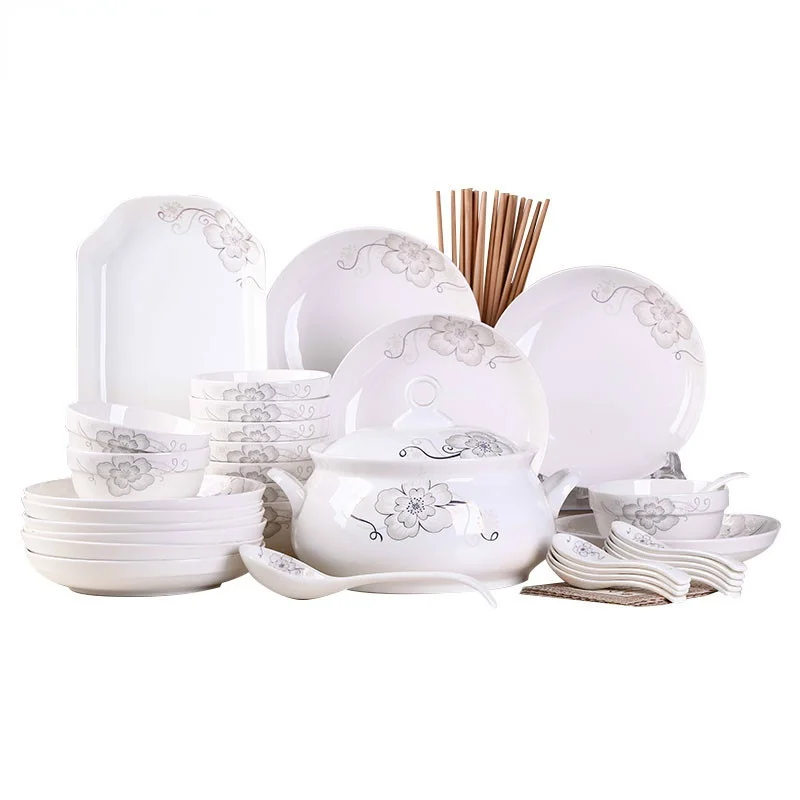 Bowl Dish Set Household 53 Pieces Plate Bowl Chopsticks Large Soup Bowl Fish Plate Combination Creative Ceramic Tableware Set