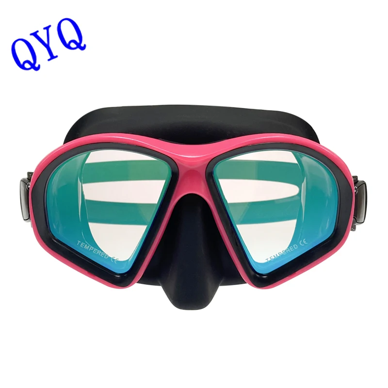 QYQ máscara de buceo de moda con lente de vidrio templado de hierro de Color galvanizado, tubo de ventilación de gel de sílice respetuoso con el medio ambiente