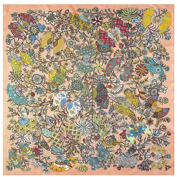 Luxury Brand Twill Silk Scarf Women Square Scarves Branches And Flowers Silk Scarf&Shawls Wraps Hijab 130*130CM