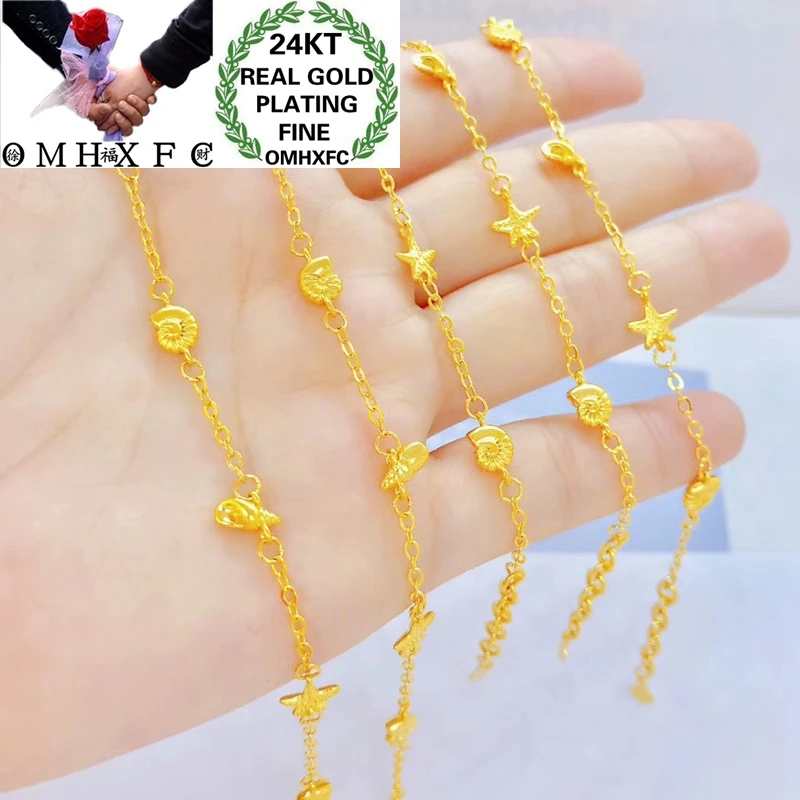 OMHXFC Jewelry Wholesale YM163 European Fashion Fine Woman Girl Party Birthday Wedding Gift Sea Star Shell 24KT Gold Bracelet