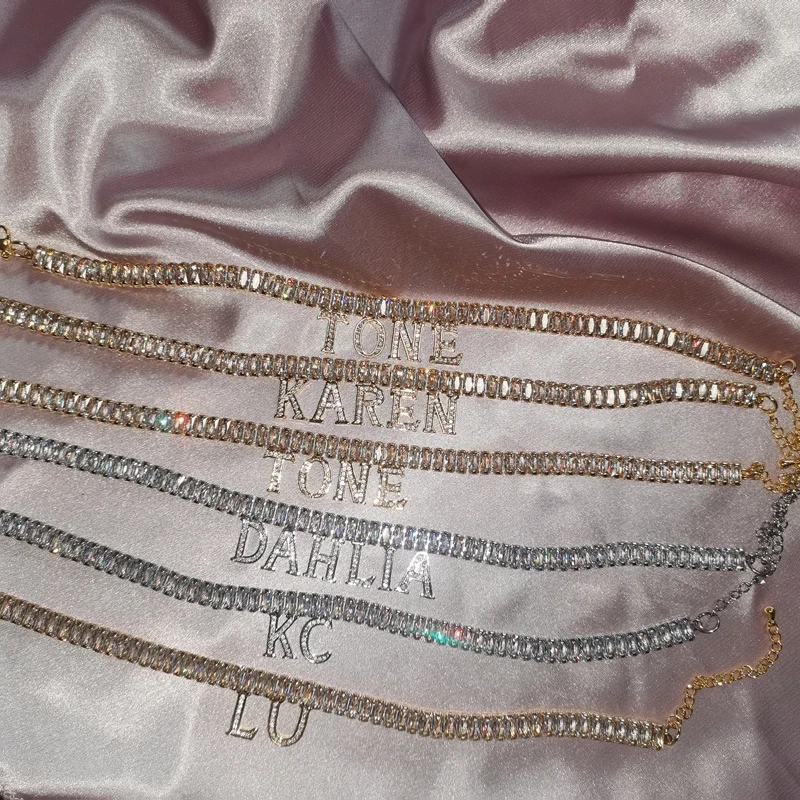 Personalized Custom Name Bracelet Anklet Letters Silver Plating  Tennis Chain Adjustable Bracelet for Women