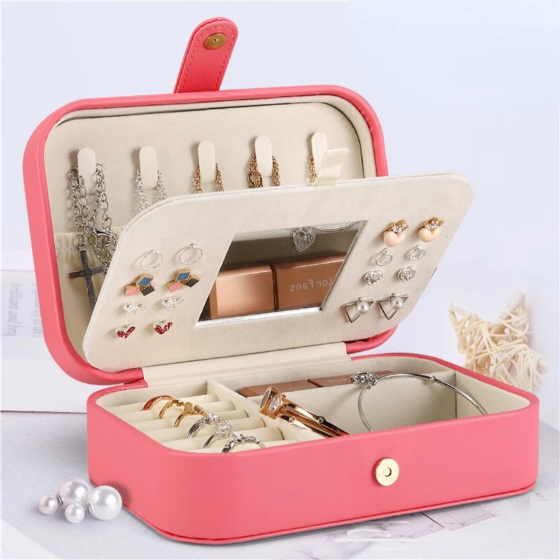 New Large-capacity Simple Portable Storage Box Travel Jewelry Storage Bracelet Ring Earrings Leather Box Buckle Jewelry Box