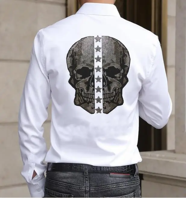 Hot drill Shirts Spring new Arrival  Men  Fashion Long Sleeve Individuality Business Casual  Man Dress Rhinestone 