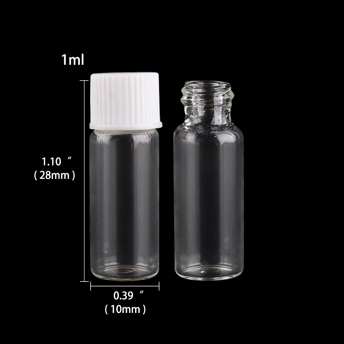 

100 pieces 10x28mm 1ml tiny Transparent Glass Bottles Jars Vials with White plastic lid for Wedding Gift DIY Pendant Craft