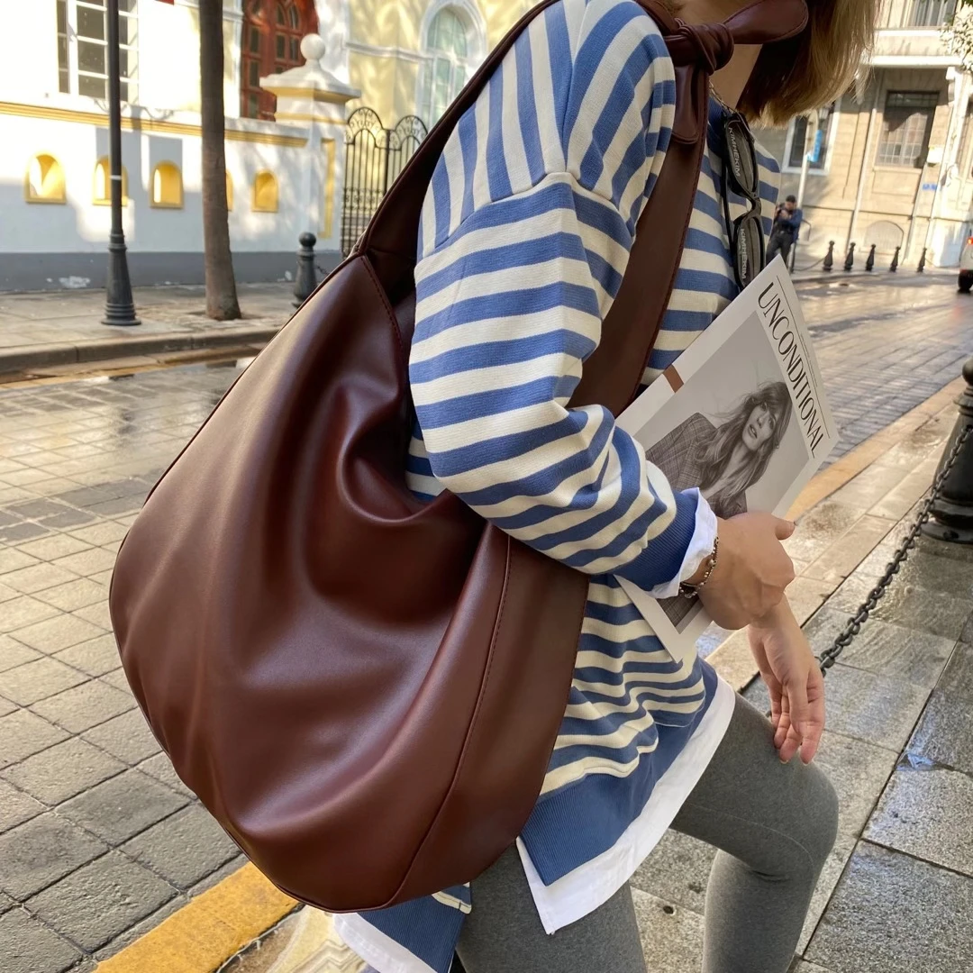 MABULA Knot Handle Women Hobo Shoulder Purse Vintage Big Capacity High Quality Leather Sling Crossbody Handbag Casual Work Bag