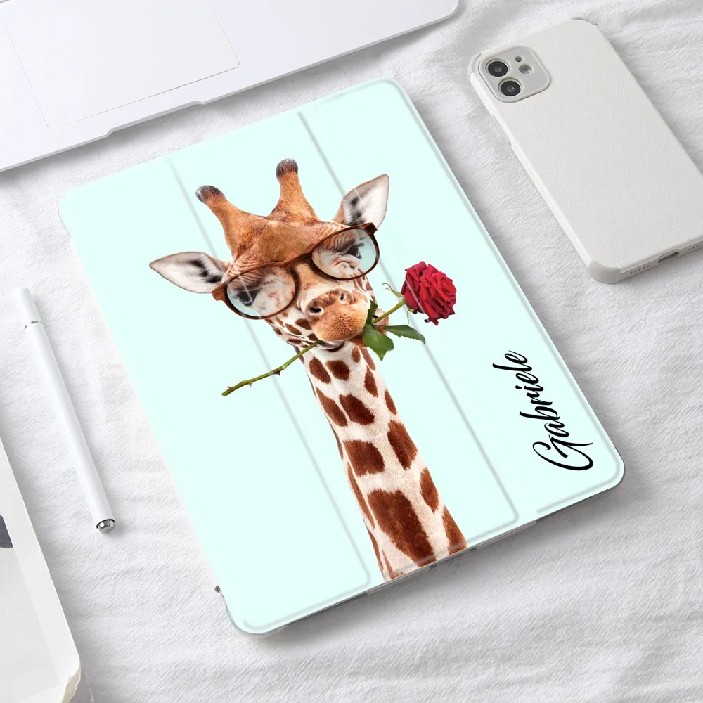 

Custom Name Pink Giraffe Case for iPad 10.9 Air 4 2020 Smart Cover for iPad 9.7 6th 10.2 8th Generation Mini 6 12.9 iPad Pro