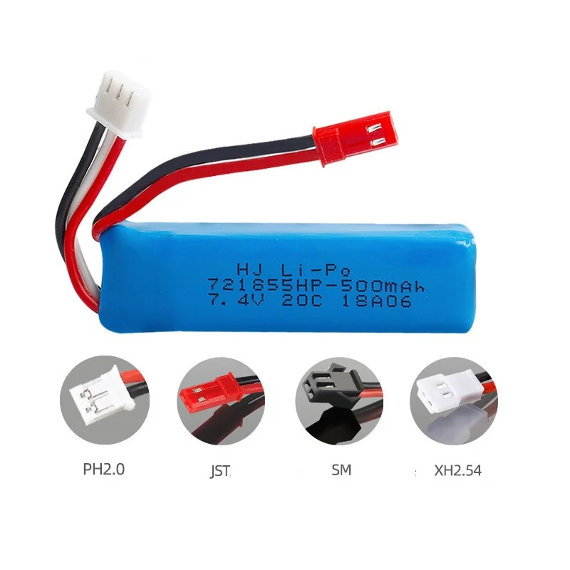 1/2/3/5Pcs 7.4v 500mah Lipo Battery for WLtoys A202 A212 A222 A232 A242 A252 4WDRC toys Car model parts 2s 721855 7.4v batteries