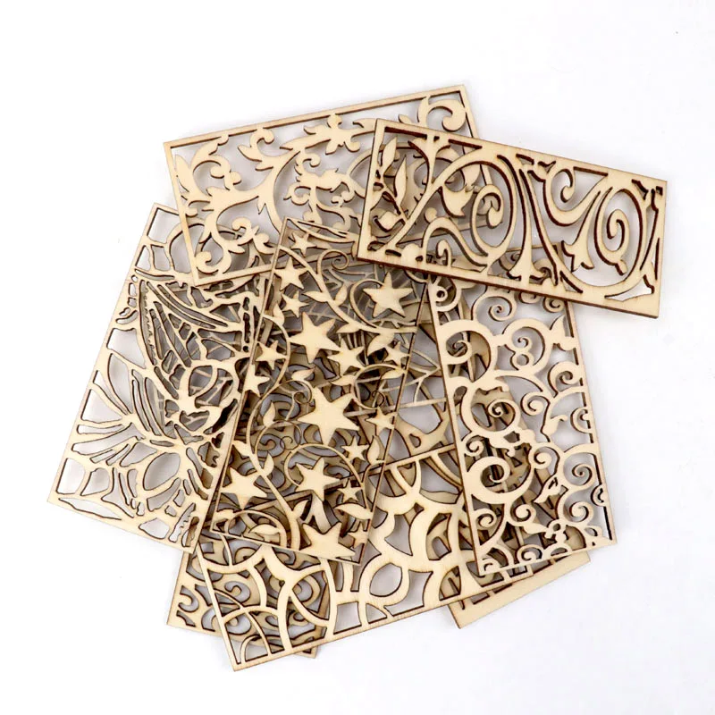 Chinese Style Retro Frame Lace Pattern Wooden Scrapbooking Sewing Home Decoration DIY Craft Handmade Accessory 5pcs 9.9x4.8cm