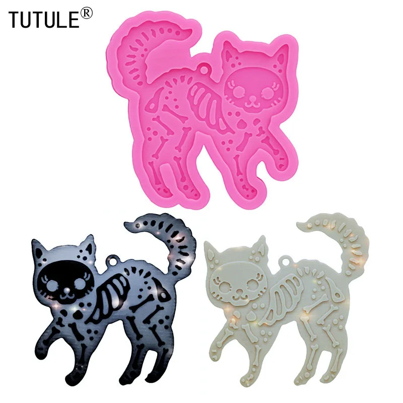 Mirror Skeleton Kitty Flexible Silicone Mold,Keychain Pendant earrings Hand Made Rubber Mold,Epoxy Resin Polymer Clay Mold