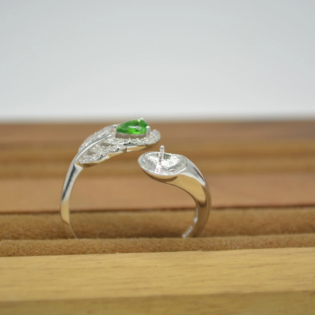 DIY Accessories S925 Sterling Silver Simple Feather Type Adjustable Opening Pearl Ring Mountings Female Jewelry Wholesale