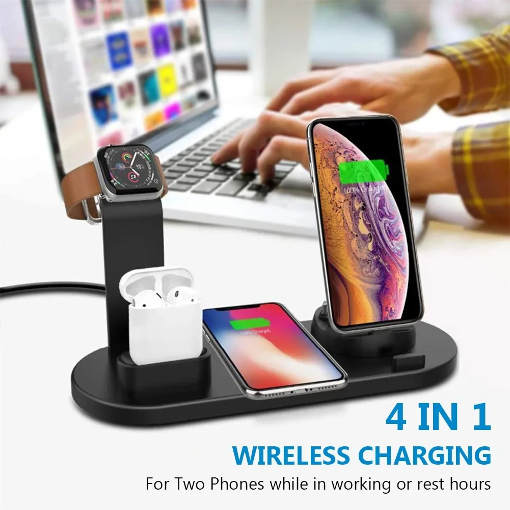 2021 6 in 1 Wireless Charger Dock Station for iPhone/Android/Type-C USB Phones 15W  Fast Charging For Apple Watch AirPods Pro