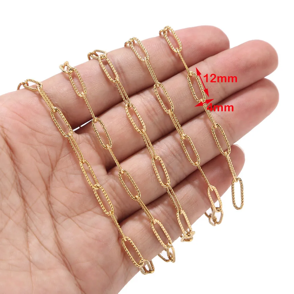 1 Meter 4mm Width Newest Design Stainless Steel Gold Oval Rolo Link Chains Findings Fit for Jewelry Making