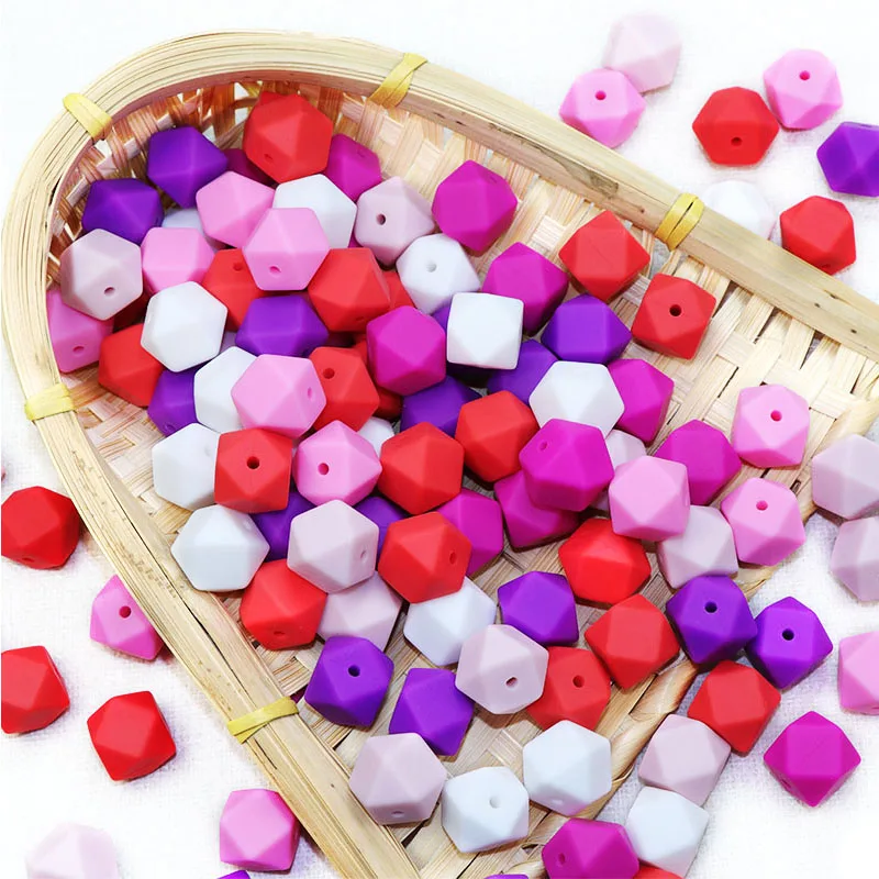 BOBO.BOX 10pcs 14mm Hexagon Silicone Beads Teething Baby Teether Toy Food Grade Baby Nursing shower Gift Necklace Pacifier Chain