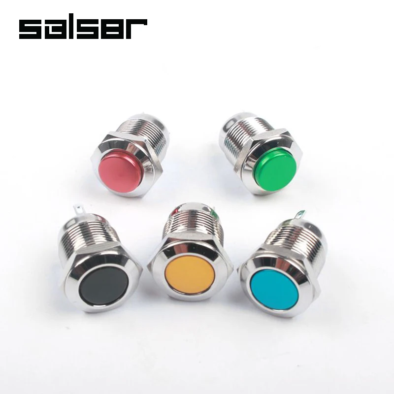 12mm Two Pins Waterproof Momentary Flat High Round Car Start Horn Speaker Bell Automatic Reset Metal Push Button Switch