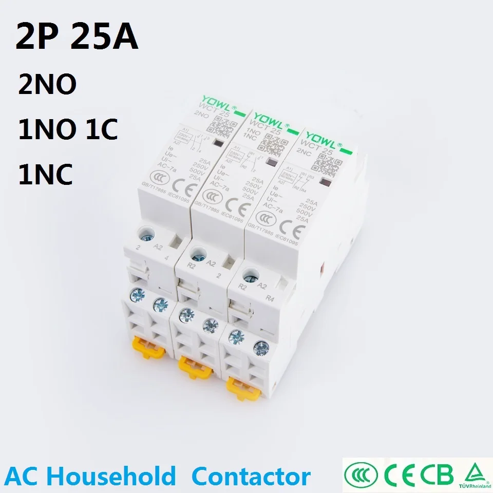 1 Chiếc YQWL 2P 25A 220V/230V 50/60HZ Din Đường Sắt Hộ Gia Đình Ac Mô Đun contactor Tụ 2NO