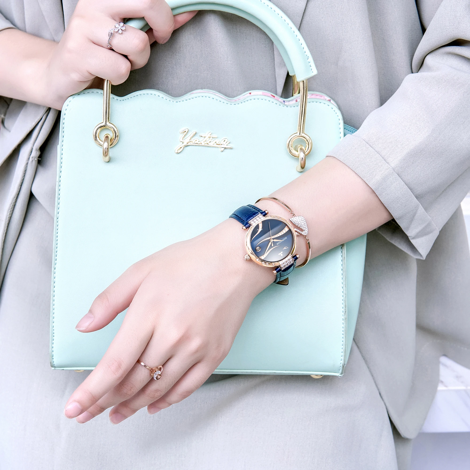 Reef Tiger women watches,lady automatic watch dress ladies mechanical wristwatch waterproof clock top luxury brand reloj mujer