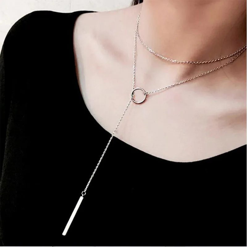 2021 Fashion Hot Sale Circle Strip Long Chain Necklace Collares kolye bijoux femme Choker Necklace